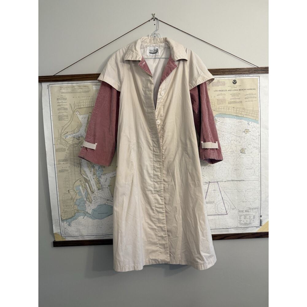 MHI by Maharishi Trench Coat 90s With PinK corduroy Collar size M